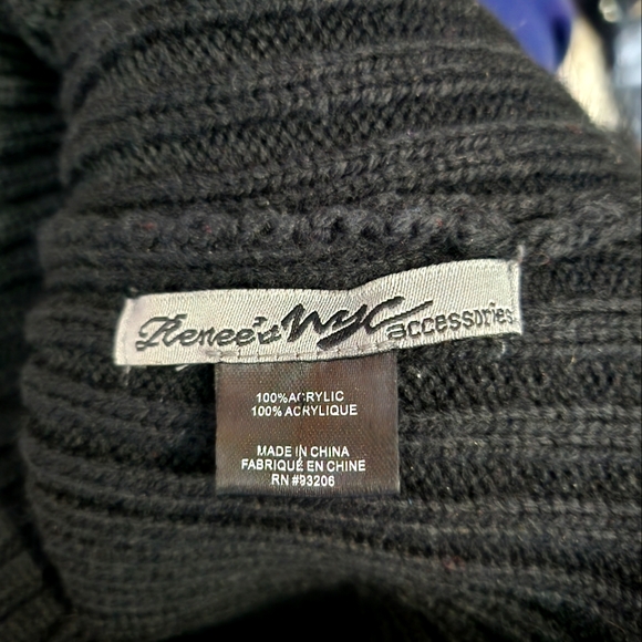 Black Knit Beanie with Floral Embroidery by Renee's NYC Accessories - Picture 3 of 3